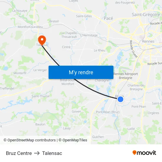 Bruz Centre to Talensac map