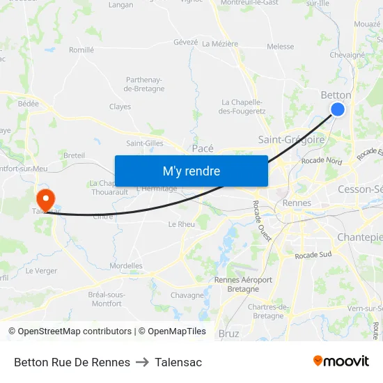 Betton Rue De Rennes to Talensac map