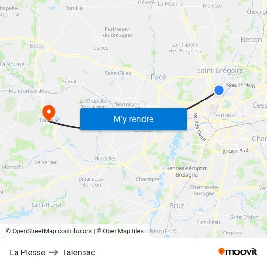 La Plesse to Talensac map