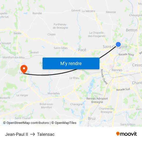 Jean-Paul II to Talensac map