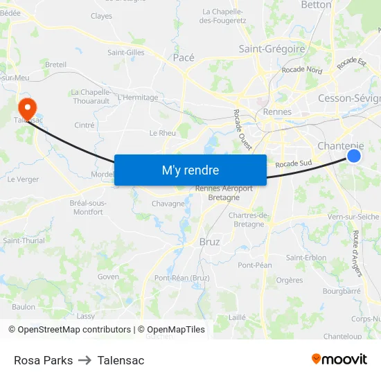 Rosa Parks to Talensac map