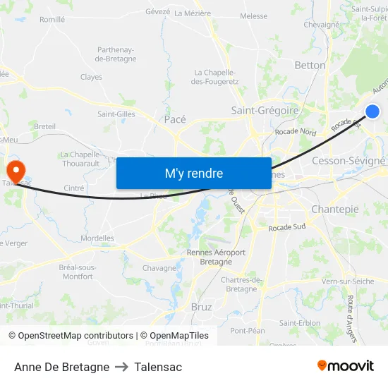 Anne De Bretagne to Talensac map