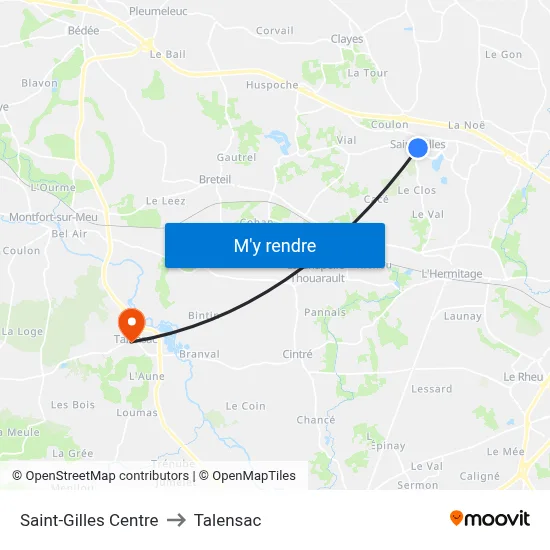 Saint-Gilles Centre to Talensac map