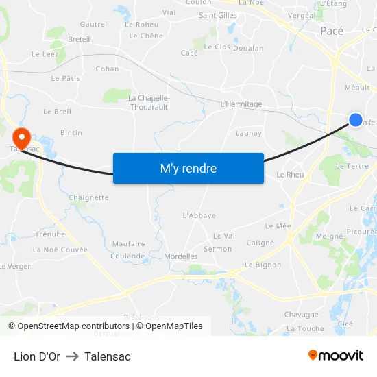 Lion D'Or to Talensac map