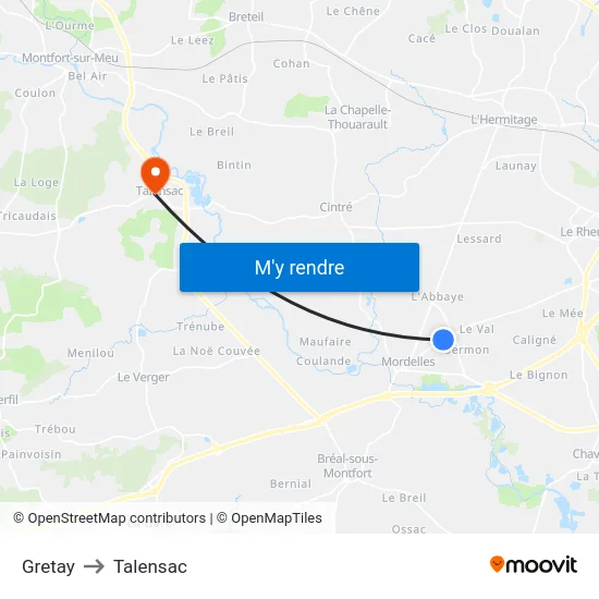 Gretay to Talensac map