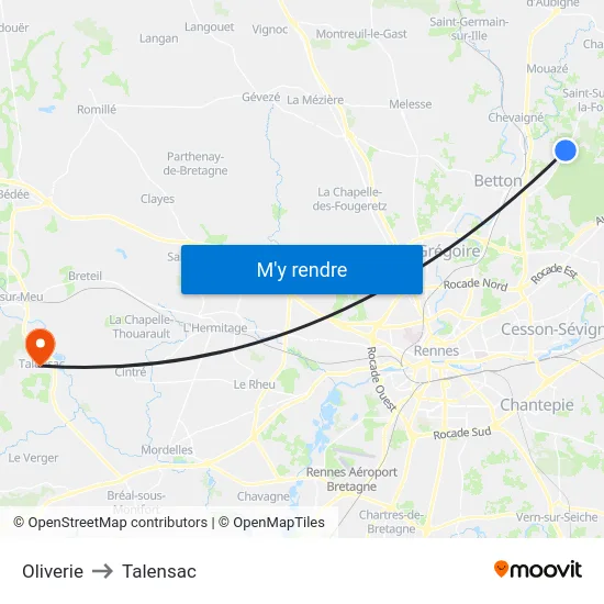 Oliverie to Talensac map