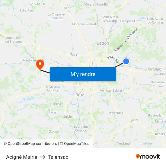 Acigné Mairie to Talensac map