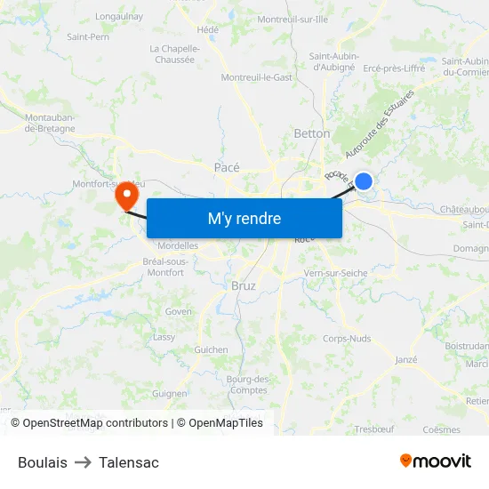 Boulais to Talensac map