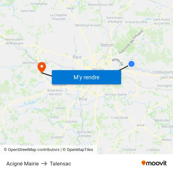 Acigné Mairie to Talensac map