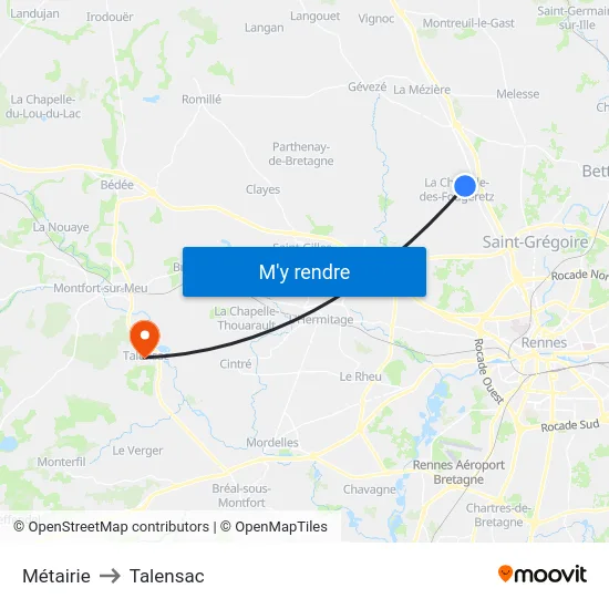 Métairie to Talensac map