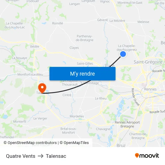 Quatre Vents to Talensac map