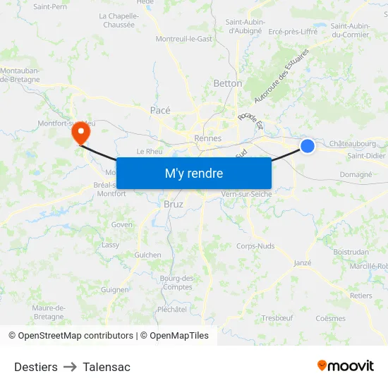 Destiers to Talensac map