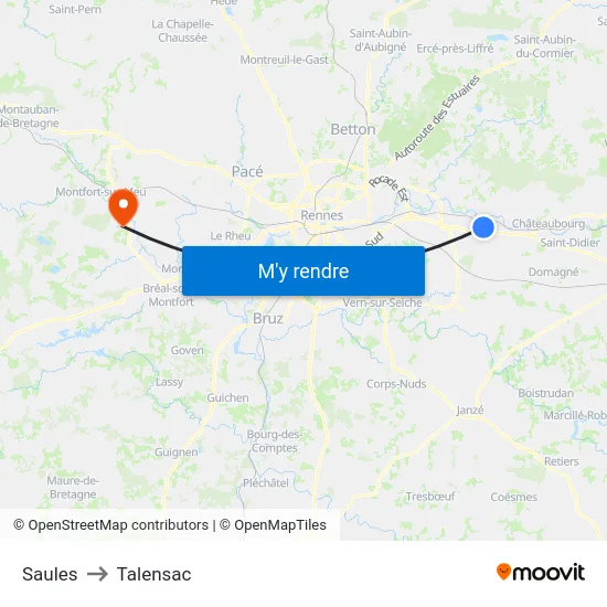 Saules to Talensac map