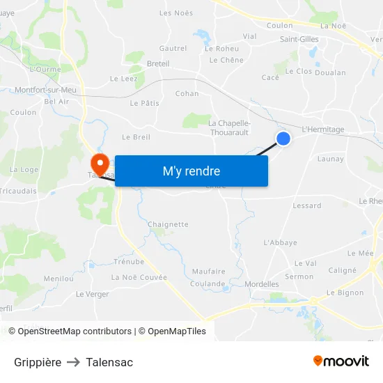 Grippière to Talensac map