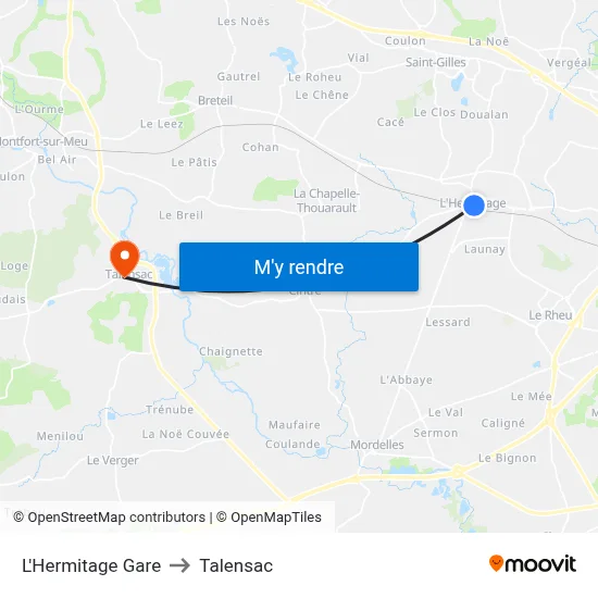 L'Hermitage Gare to Talensac map