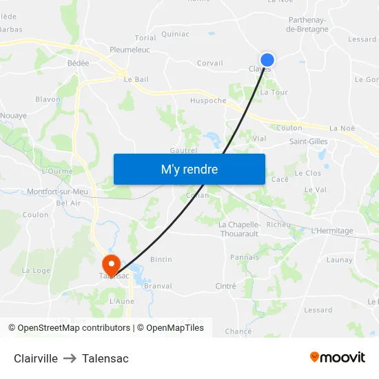 Clairville to Talensac map
