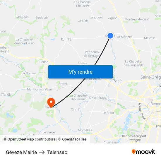 Gévezé Mairie to Talensac map
