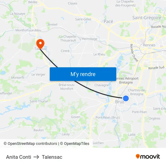 Anita Conti to Talensac map