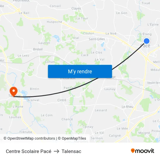 Centre Scolaire Pacé to Talensac map