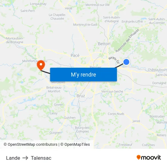Lande to Talensac map
