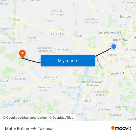 Motte Brûlon to Talensac map