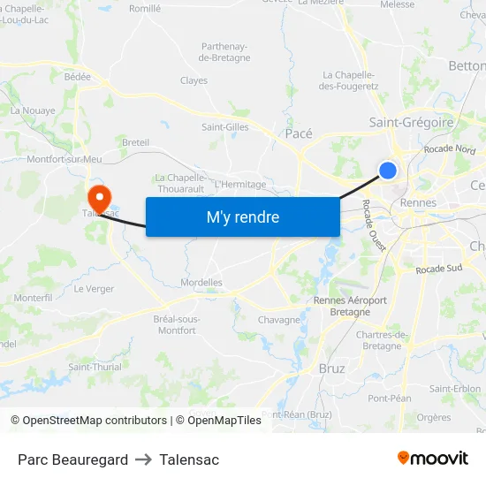 Parc Beauregard to Talensac map