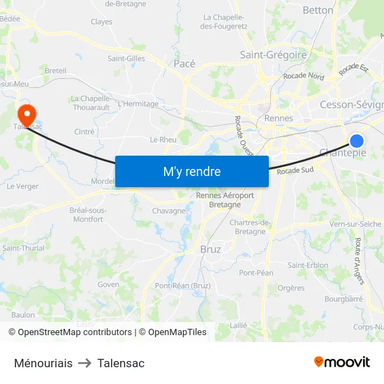 Ménouriais to Talensac map