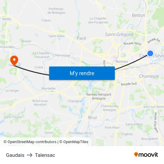 Gaudais to Talensac map