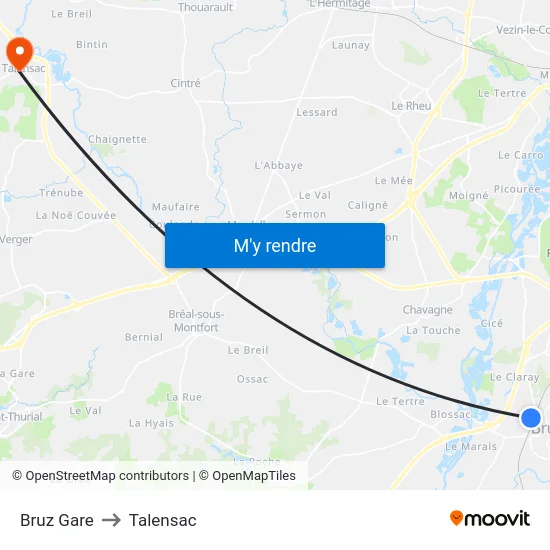Bruz Gare to Talensac map