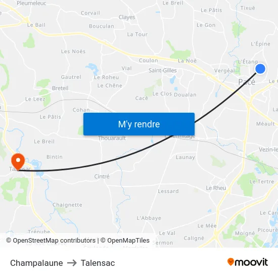 Champalaune to Talensac map