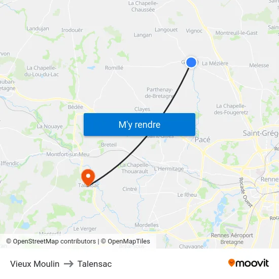 Vieux Moulin to Talensac map