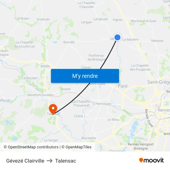 Gévezé Clairville to Talensac map
