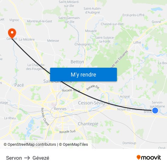Servon to Gévezé map