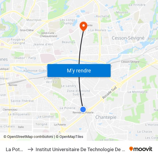 La Poterie to Institut Universitaire De Technologie De Rennes map