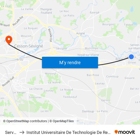 Servon to Institut Universitaire De Technologie De Rennes map