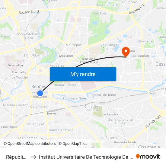 République to Institut Universitaire De Technologie De Rennes map