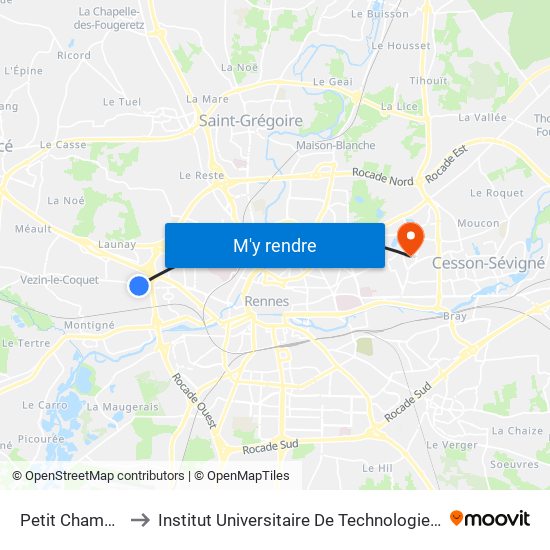 Petit Champeaux to Institut Universitaire De Technologie De Rennes map