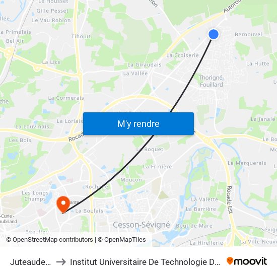 Juteauderies to Institut Universitaire De Technologie De Rennes map