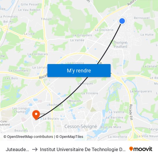 Juteauderies to Institut Universitaire De Technologie De Rennes map