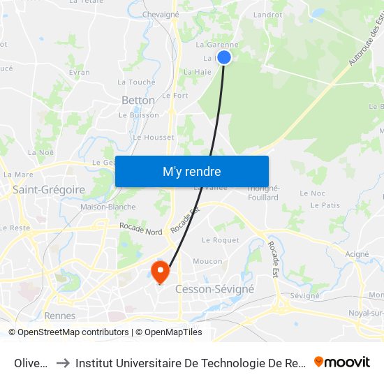 Oliverie to Institut Universitaire De Technologie De Rennes map