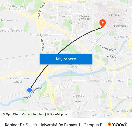 Robinot De St-Cyr to Université De Rennes 1 - Campus De Villejean map