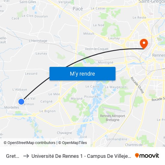 Gretay to Université De Rennes 1 - Campus De Villejean map