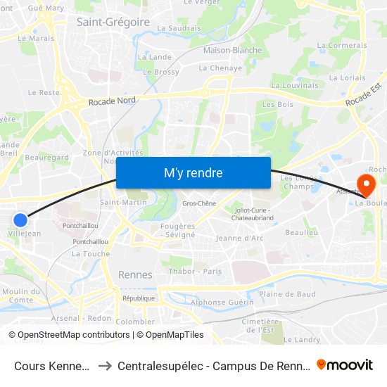 Cours Kennedy to Centralesupélec - Campus De Rennes map