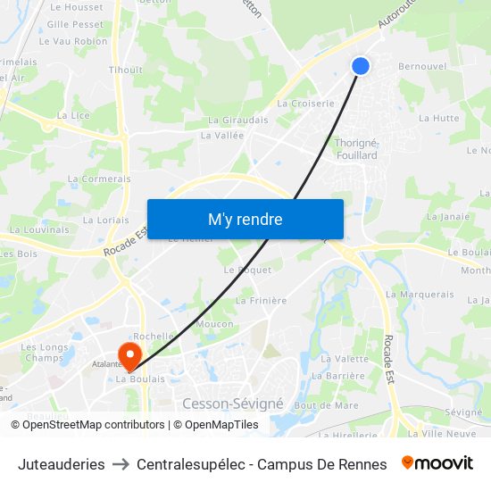 Juteauderies to Centralesupélec - Campus De Rennes map