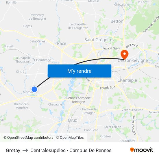 Gretay to Centralesupélec - Campus De Rennes map