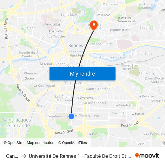 Canada to Université De Rennes 1 - Faculté De Droit Et De Science Politique map