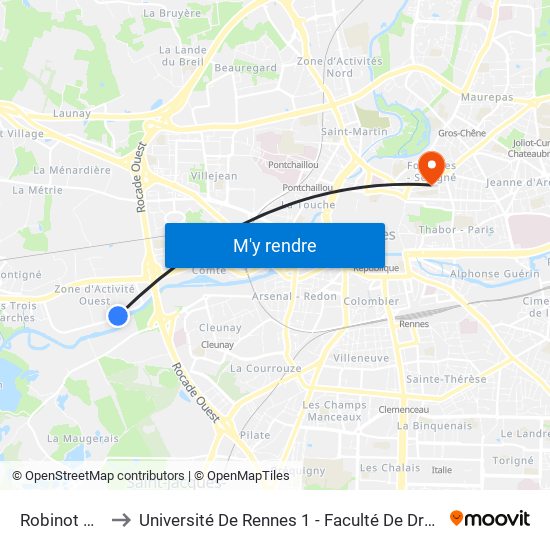 Robinot De St-Cyr to Université De Rennes 1 - Faculté De Droit Et De Science Politique map