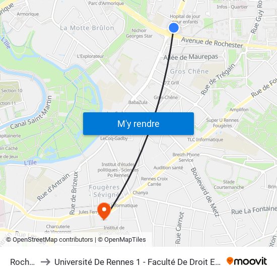 Rochester to Université De Rennes 1 - Faculté De Droit Et De Science Politique map