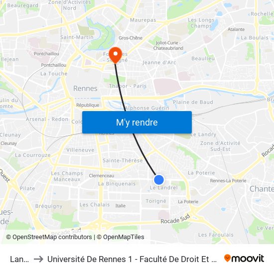 Landrel to Université De Rennes 1 - Faculté De Droit Et De Science Politique map