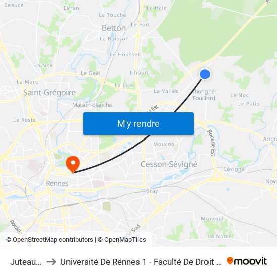Juteauderies to Université De Rennes 1 - Faculté De Droit Et De Science Politique map